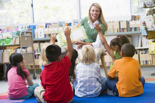 A teacher and her students.