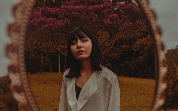 A woman breathing deeply.