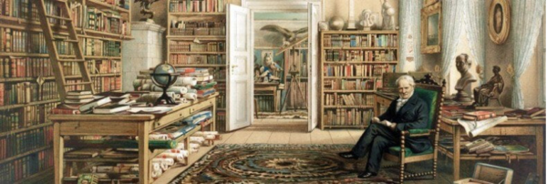 A painting of Humboldt, scientist explorer in his study.