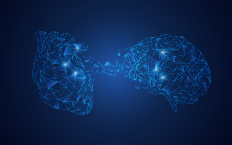 A brain and a heart joining together.