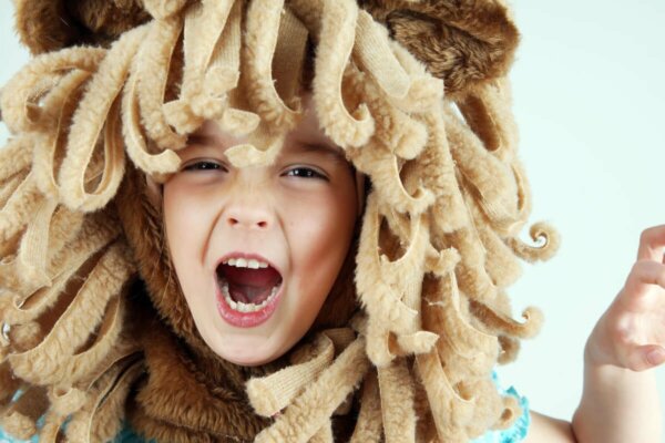 A child dressed up as a lion.