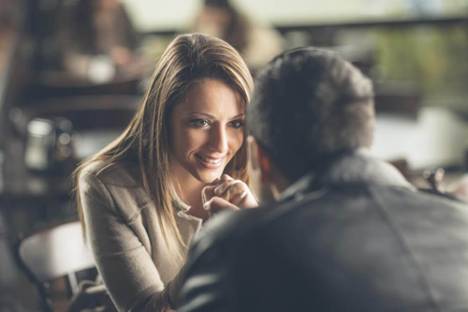 A couple making eye contact.