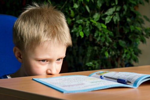 A child looking at a book.