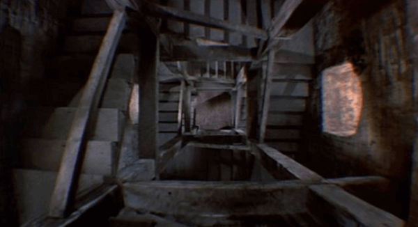 A staircase viewed from above.