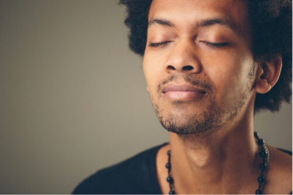 A man breathing deeply.