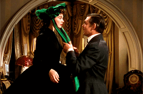Vivien Leigh and Clark Gable in a movie scene.