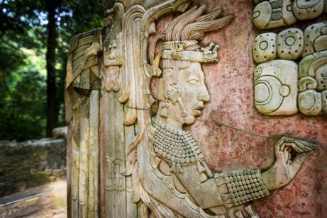 A stone carving at Maya ruins.