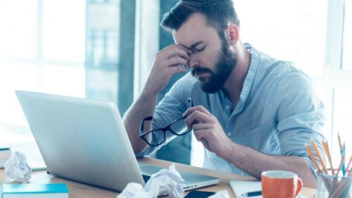 A man suffering from behavioral addictions feeling tired and unwell.