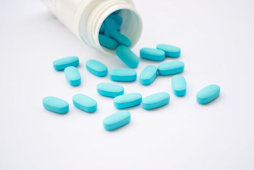 A bottle of pills.