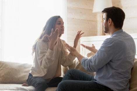 A woman having an argument with her husband.