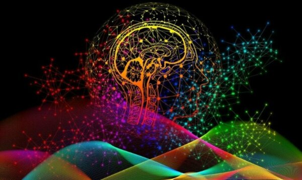 Een verlicht brein dat neurale handtekeningen vertegenwoordigt