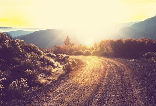 A sunset in a valley.