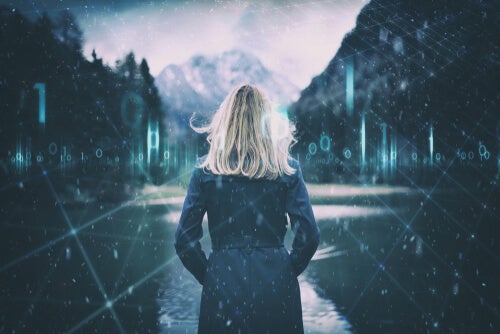 A woman in the street.