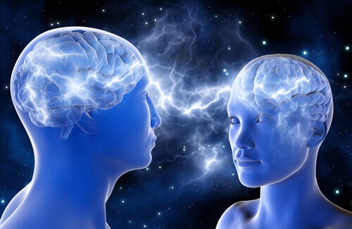 Two brains connecting.