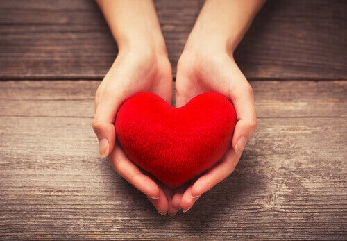 A red heart in someone's hands.