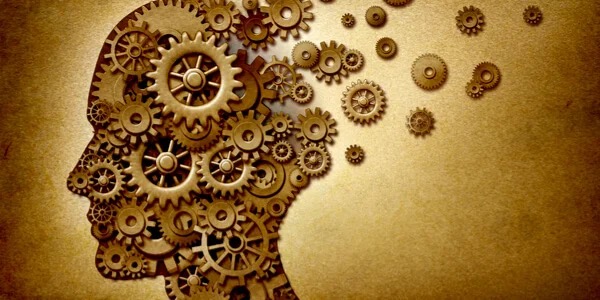 The brain shown as cogs and wheels.