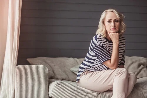 A woman looking worried.