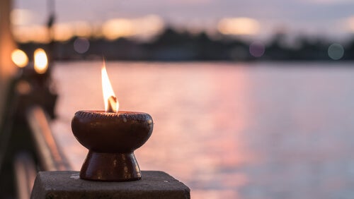 A candle by the sea.