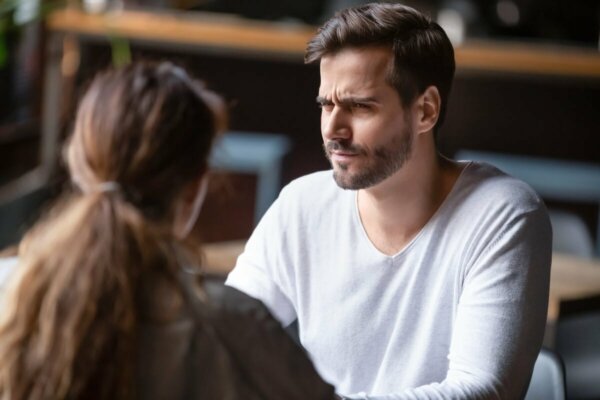 A man confused by some gaslighting lines.