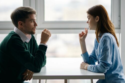 A woman being assertive.