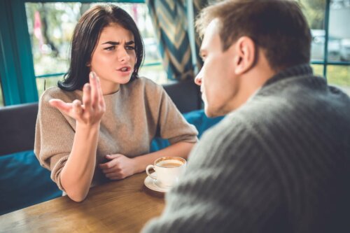 A woman being aggressive.