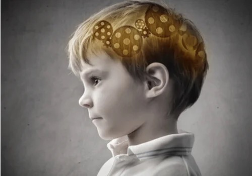 A child with cogs in his brain.