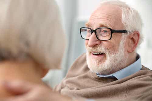 An image of senior citizen wearing eyeglasses.