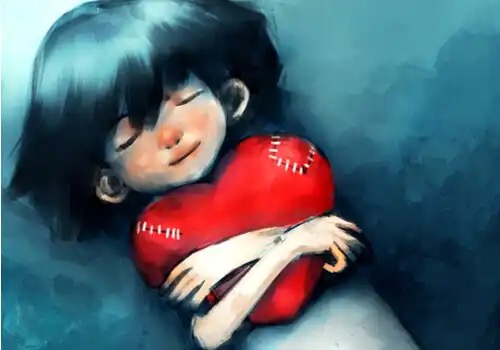 A figure hugging a heart.