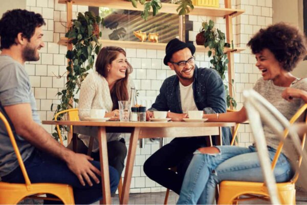 A group of people at a coffee shop.