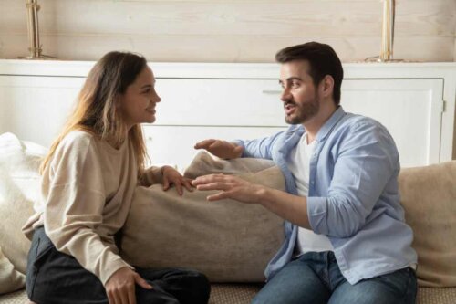 A couple having a serious conversation.
