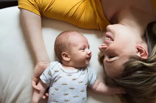 A happy mother and baby.