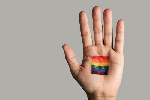 A person proud of their LGBT flag.