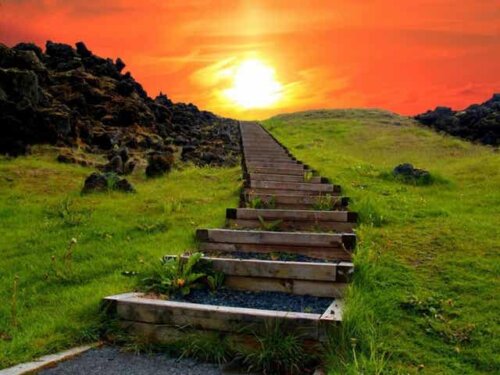 The steps to climb a mountain.