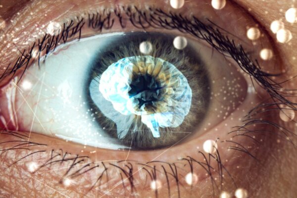 Øye med en hjerne reflektert for å representere Ganzfeld-effekten